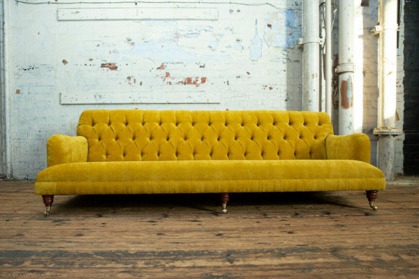 Klassesch Chesterfield Sofa 4 Sëtz Sofas Canapéë Lieder Giel Design Polsterung