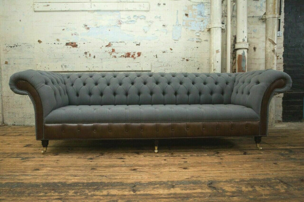 Design Chesterfield Canapé 4-Sëtzer Gro Couch Polster Lieder Sofas Wunnzëmmer Nei