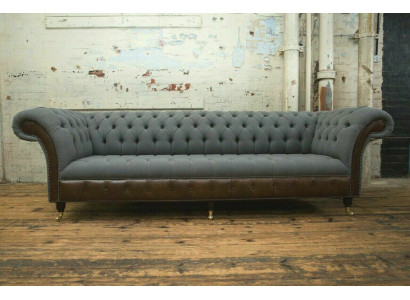Design Chesterfield Canapé 4-Sëtzer Gro Couch Polster Lieder Sofas Wunnzëmmer Nei
