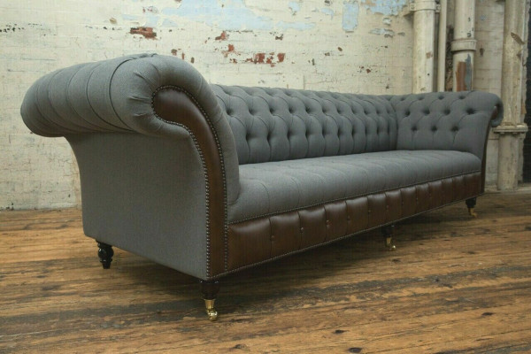 Design Chesterfield Canapé 4-Sëtzer Gro Couch Polster Lieder Sofas Wunnzëmmer Nei