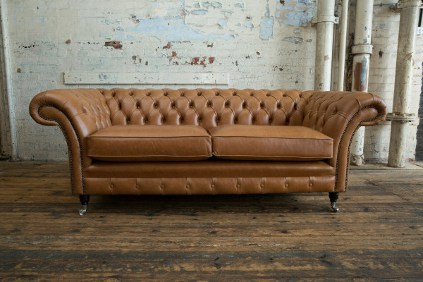 Canapé 3-Sëtzer Sofa Chesterfield Polster Sëtz Garnitur Lieder Brong Textil