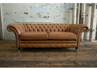 Canapé 3-Sëtzer Sofa Chesterfield Polster Sëtz Garnitur Lieder Brong Textil