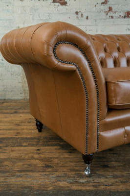 Canapé 3-Sëtzer Sofa Chesterfield Polster Sëtz Garnitur Lieder Brong Textil