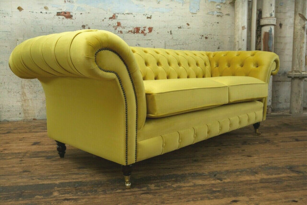 Chesterfield 3 Sëtzer Designer Canapé Couch Polstersofas Couchen Stoff Textil Nei