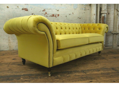 Chesterfield 3 Sëtzer Designer Canapé Couch Polstersofas Couchen Stoff Textil Nei