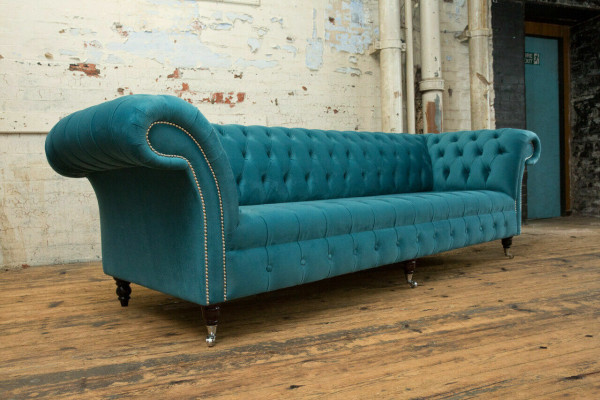 Chesterfield Kanapé XXL grouss Sofa Couchen Samt Lieder Textil Polster Sofas 4-Sëtzer