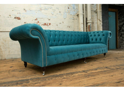 Chesterfield Kanapé XXL grouss Sofa Couchen Samt Lieder Textil Polster Sofas 4-Sëtzer