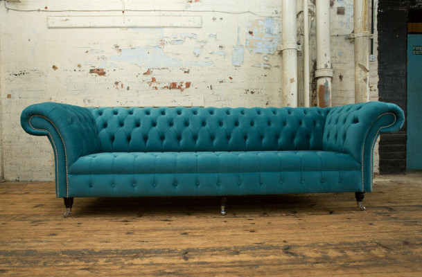 Chesterfield Kanapé XXL grouss Sofa Couchen Samt Lieder Textil Polster Sofas 4-Sëtzer