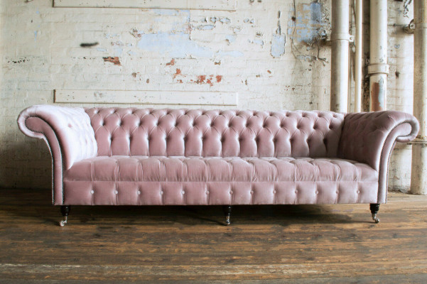 Chesterfield Canapé XXL grouss Sofa Couchen Samt Lieder Textil Polster 4 Platzen Nei