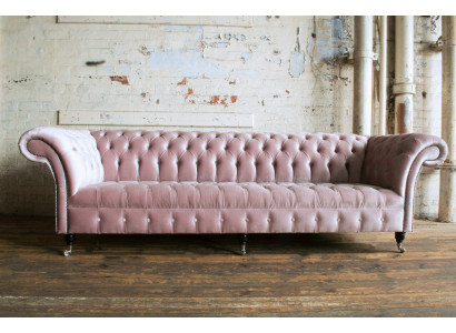 Chesterfield Canapé XXL grouss Sofa Couchen Samt Lieder Textil Polster 4 Platzen Nei