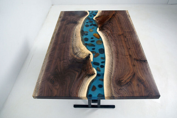 Designer-Dësch Handgemaach Waasserfall Dëschsalon Beistelltësch Couchtisch Präis