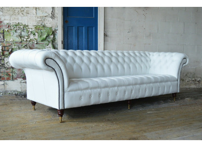 Klassesch Chesterfield Canapé 4 Sëtzer Sofa Canapé Samt Lieder Design grouss wäiss