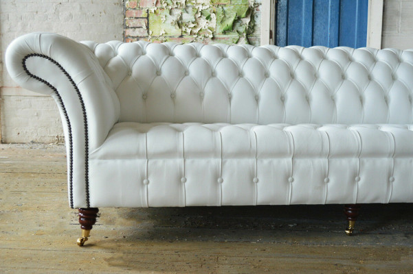 Klassesch Chesterfield Canapé 4 Sëtzer Sofa Canapé Samt Lieder Design grouss wäiss