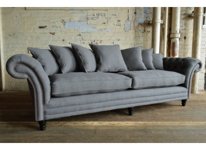 Klassesch Chesterfield Canapé 4-Sëtzer Sofa Canapé Samt Lieder Design Gro 265cm