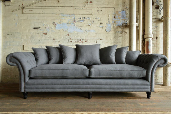 Klassesch Chesterfield Canapé 4-Sëtzer Sofa Canapé Samt Lieder Design Gro 265cm