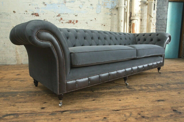 Klassesch Chesterfield Couch 4 Sëtzer Sofa Couch Samt Lieder Design Schwaarz Nei