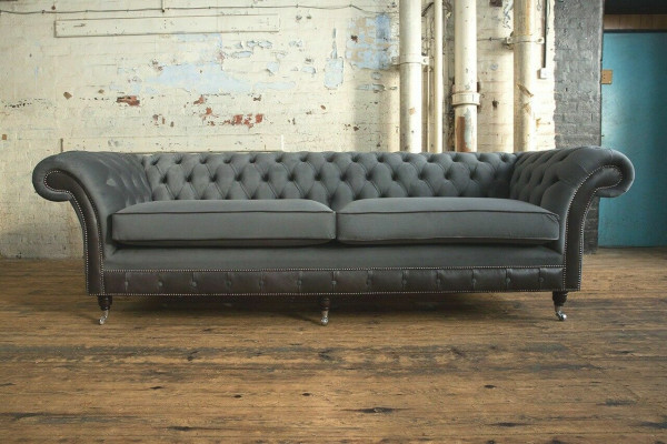 Klassesch Chesterfield Couch 4 Sëtzer Sofa Couch Samt Lieder Design Schwaarz Nei