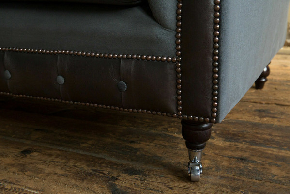 Klassesch Chesterfield Couch 4 Sëtzer Sofa Couch Samt Lieder Design Schwaarz Nei