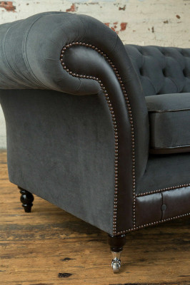 Klassesch Chesterfield Couch 4 Sëtzer Sofa Couch Samt Lieder Design Schwaarz Nei