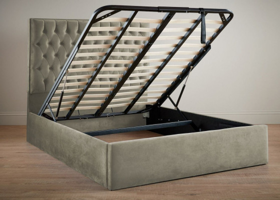 Modernen hellbeige Chesterfield Duebelbett Designer Schlofkummer Bett