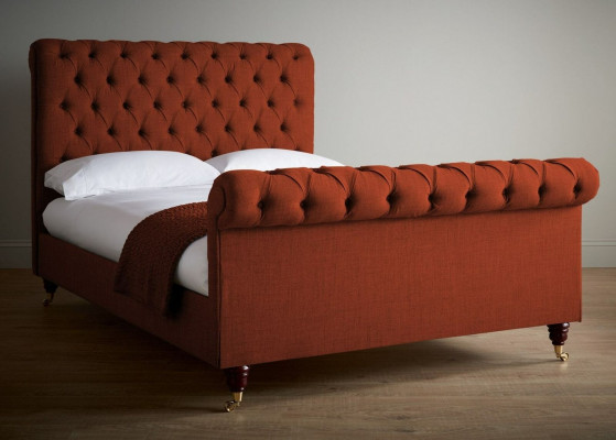 Chesterfield rout Bett stilvoll Chesterfield Duebelbett Designer Miwwelen