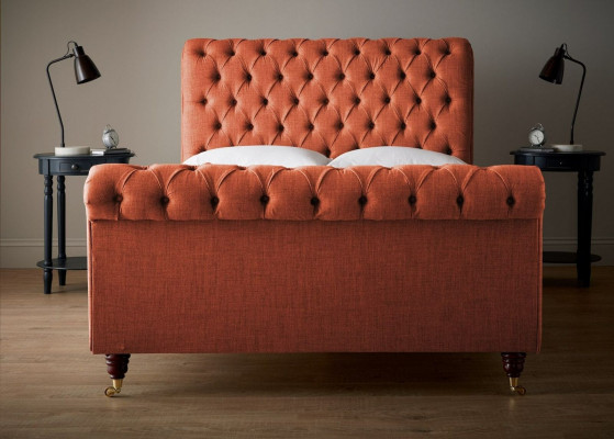 Chesterfield rout Bett stilvoll Chesterfield Duebelbett Designer Miwwelen