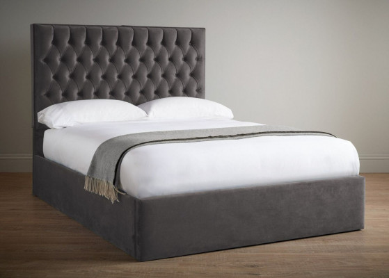 Chesterfield Grau Luxus Samt Textilbett Duebel Design 180x200cm Better Nei