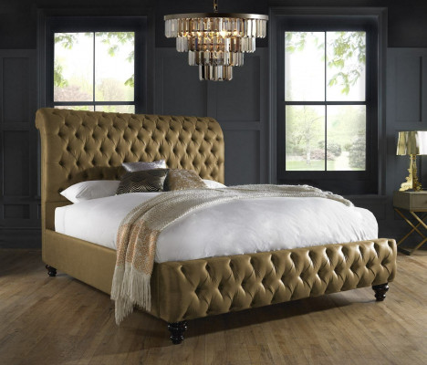 Gold Luxus Samt Textil England Bett Duebel Design Chesterfield 160x200cm Better