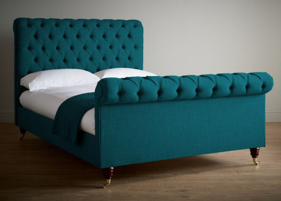 Türkis Chesterfield Duebelbett Designer Schlofzëmmer Polsterbetter