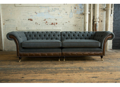 Chesterfield Sofa Couch Polster Sofen Couchen Véiersëtzer Stoff 265cm Sëtzpolster