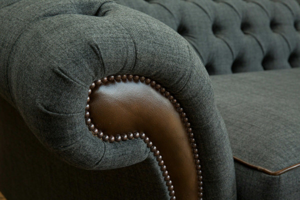 Chesterfield Sofa Couch Polster Sofen Couchen Véiersëtzer Stoff 265cm Sëtzpolster