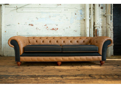 Braune Chesterfield Canapé 4 Sëtzer Sofa Samt Lieder Design