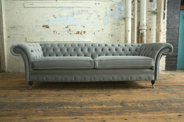 Chesterfield 4-Sëtzer Polster Canapé Modernen Stil Lieder Stoff Sofa Couches Textil