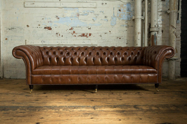 Chesterfield Braun Canapé Sofa Polster 4 Sëtzer Canapéen Sëtz Garnitur Sofas 265cm