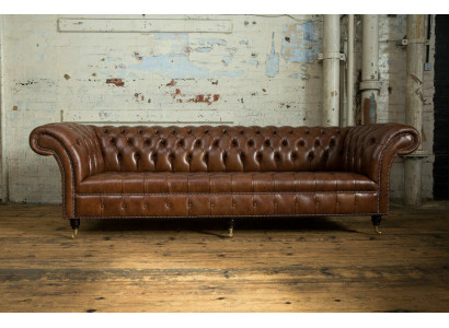 Chesterfield Braun Canapé Sofa Polster 4 Sëtzer Canapéen Sëtz Garnitur Sofas 265cm