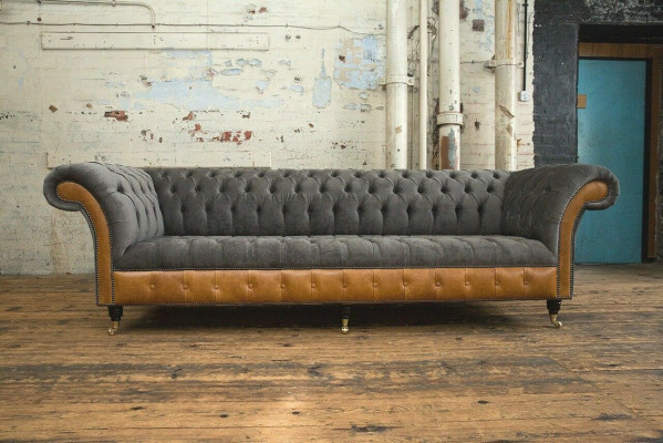 Grou-broun Chesterfield Canapé Designer 4-Sëtz Luxus Canapéen