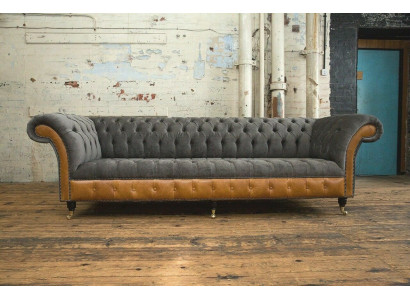 Grou-broun Chesterfield Canapé Designer 4-Sëtz Luxus Canapéen