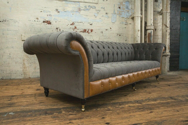 Grou-broun Chesterfield Canapé Designer 4-Sëtz Luxus Canapéen