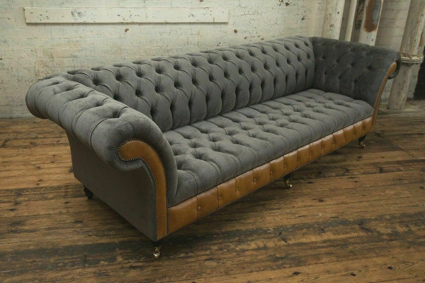 Grou-broun Chesterfield Canapé Designer 4-Sëtz Luxus Canapéen