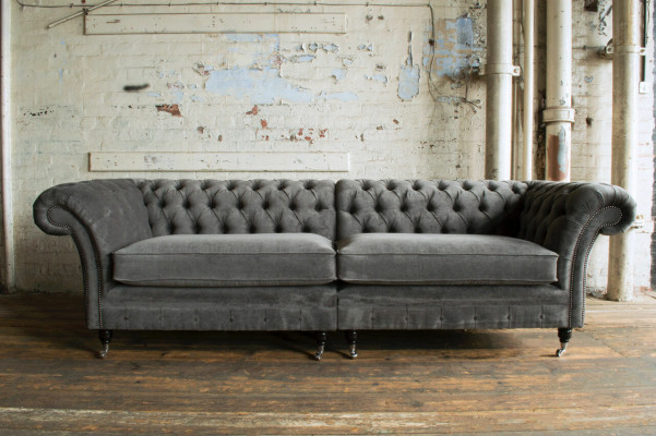 Klassesch Chesterfield Sofa 4 Sëtz Design Sofas Polstercouch Ledder Brong