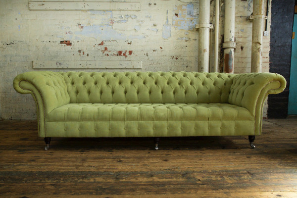 Klassesch Chesterfield Sofa 4 Sëtzer Sofas Canapéen Lieder Gréng Design Polsterung