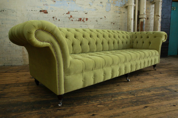 Klassesch Chesterfield Sofa 4 Sëtzer Sofas Canapéen Lieder Gréng Design Polsterung