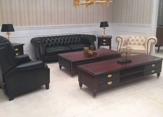 Chesterfield 3+2+1 Sëtz Sofagarnitur Sofa Couch Polster Garnitur Ledersofa Nei