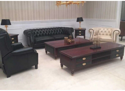 Chesterfield 3+2+1 Sëtz Sofagarnitur Sofa Couch Polster Garnitur Ledersofa Nei