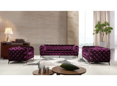 XXL Grouss Canapé Couch Chesterfield 3-Sëtzer Polster Couchen Sëtz Dräi Textil Stoff