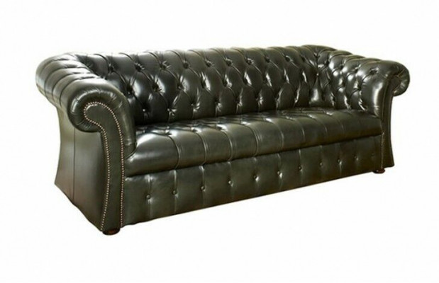 Grénge Chesterfield 3-Sëtzer Designer Luxus Dräisëtzer Couch