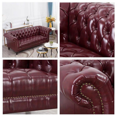 Chesterfield Canapé Dräisëtzer Sitz Polster Sofa Braun Edelt Sofa