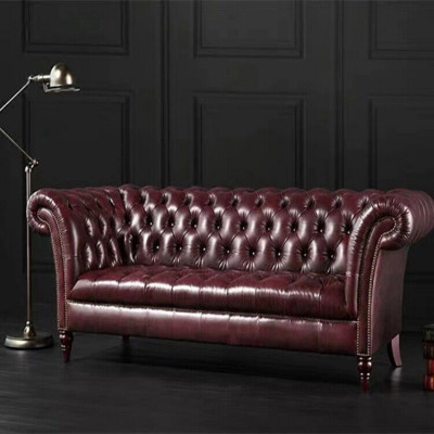 Chesterfield Canapé Dräisëtzer Sitz Polster Sofa Braun Edelt Sofa