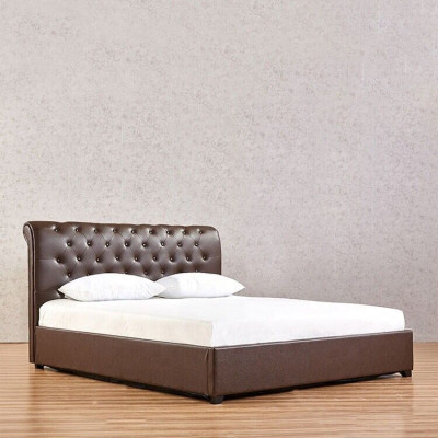 Modern Braun Chesterfield Duebelbett Designer Schlofzëmmer Bett