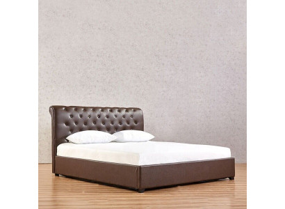 Modern Braun Chesterfield Duebelbett Designer Schlofzëmmer Bett